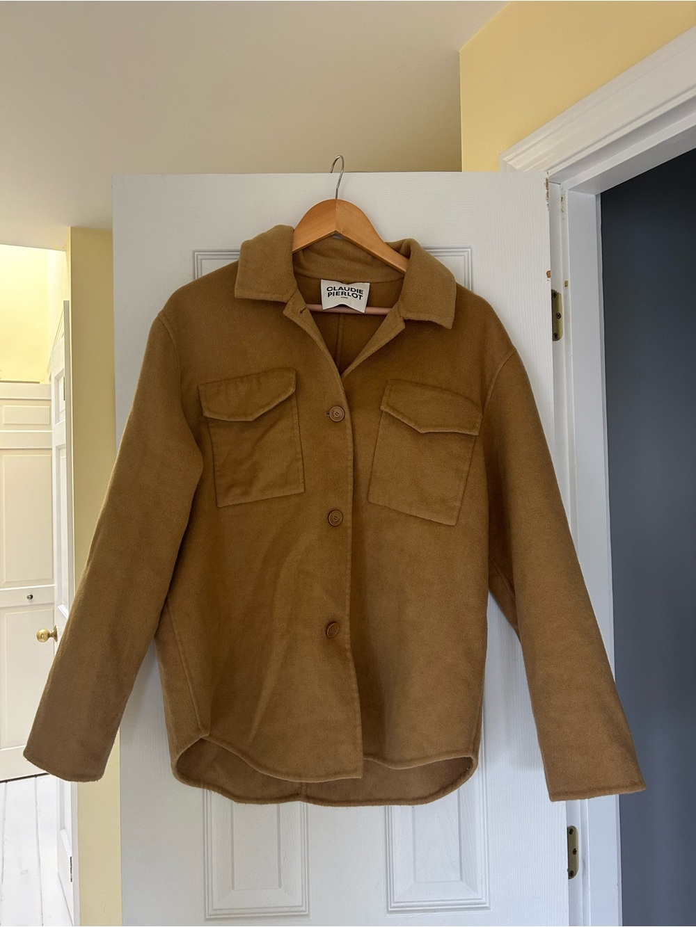 Claudie Pierlot Camel Wool Blend Button-Front Jacket